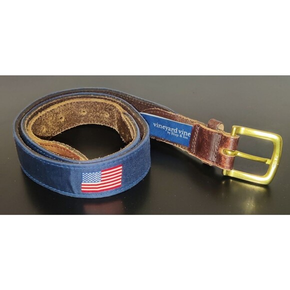 Vineyard Vines Patriot Flag Canvas and Leather Tipped Men's belt Size 36 - Picture 4 of 16